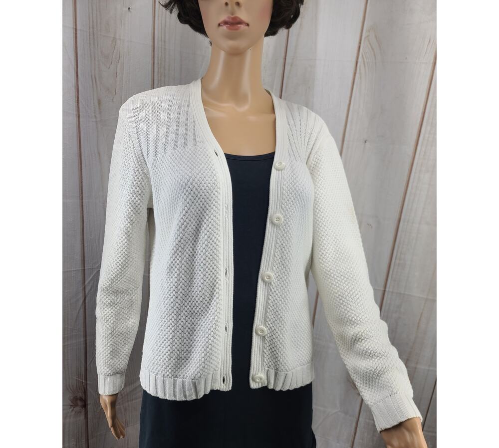 Liz Claiborne Liz Sport Women PS White Cotton Knit Button-Down Sweater Cardigan